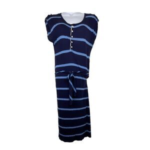 Ralph Lauren Blue Striped Short Sleeve Tee Shirt‎ Midi Dress Sz M